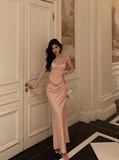 Elegant Mermaid 2 Pieces Pink Satin Sleeveless 21st Birthday Dresses Evening Gown Birthday Outfits Birthday Dress Ideas For Women HZ1214