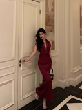 Elegant Mermaid Halter Burgundy 21st Birthday Dress Party Gown Birthday Outfits Birthday Dress Ideas For Women HZ1214