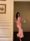 Elegant Mermaid Square Pink Lace 21st Birthday Dress Party Gown Birthday Outfits Birthday Dress Ideas For Women HZ1214