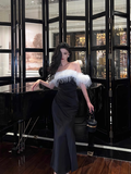Elegant Mermaid Off The Shoulder Black Satin 21st Birthday Dress Party Gown Birthday Outfits Birthday Dress Ideas For Women HZ1214