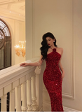 Sexy Mermaid Red Halter Sequin 21st Birthday Dress Party Gown Birthday Outfits Birthday Dress Ideas For Women HZ1214