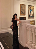 Elegant Mermaid Spaghetti Straps Lace Black 21st Birthday Dress Party Gown Birthday Outfits Birthday Dress Ideas For Women HZ1214
