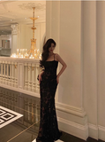 Elegant Mermaid Spaghetti Straps Lace Black 21st Birthday Dress Party Gown Birthday Outfits Birthday Dress Ideas For Women HZ1214