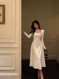 Elegant A Line Square Long Sleeves White 23rd Birthday Dress Party Gown Birthday Outfits Birthday Dress Ideas For Women HZ1214