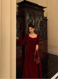 Elegant A Line Square Long Sleeves Burgundy 23rd Birthday Dress Party Gown Birthday Outfits Birthday Dress Ideas For Women HZ1214