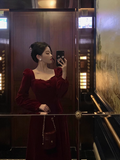 Elegant A Line Square Long Sleeves Burgundy 23rd Birthday Dress Party Gown Birthday Outfits Birthday Dress Ideas For Women HZ1214