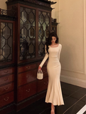 Sexy Mermaid Long Sleeves White Satin 21st Birthday Dress Party Gown Birthday Outfits Birthday Dress Ideas For Women HZ1214