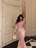 Modest Mermaid Spaghetti Straps Pink Satin 21st Birthday Dress Party Gown Birthday Outfits Birthday Dress Ideas For Women HZ1214