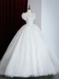 Glitter Wedding Dresses Ball Gown Sweetheart Short Sleeves Lace Wedding Dresses Bridal Gowns HZ1214