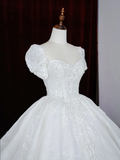 Glitter Wedding Dresses Ball Gown Sweetheart Short Sleeves Lace Wedding Dresses Bridal Gowns HZ1214