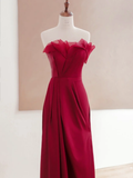 Elegant Glamour A Line Strapless Burgundy 21st Birthday Dress Party Gown Birthday Outfits Birthday Dress Ideas For Women HZ1214
