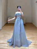 Elegant Glamour A Line Strapless Blue 21st Birthday Dresses Party Gown Birthday Outfits Birthday Dress Ideas For Women HZ1214
