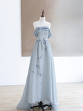Elegant Glamour A Line Strapless Blue 21st Birthday Dresses Party Gown Birthday Outfits Birthday Dress Ideas For Women HZ1214