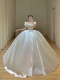 Glitter Wedding Dresses Ball Gown Square Neckline Short Sleeves Satin Wedding Dresses Bridal Gowns HZ1214