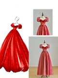 Elegant Glamour Ball Gown Sweetheart Short Sleeves Tulle Red Prom Dress Party Dress Evening Dresses HZ1214