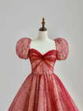 Elegant Glamour Ball Gown Sweetheart Short Sleeves Tulle Red Prom Dress Party Dress Evening Dresses HZ1214
