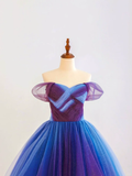 Elegant Glamour Ball Gown Off The Shoulder Grape Tulle Prom Dress Party Dress Long Evening Dresses HZ1214