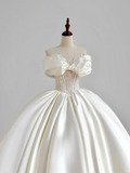 Glitter Wedding Dresses Ball Gown Off The Shoulder Short Sleeves Satin Wedding Dresses Corset Bridal Gowns HZ1214