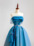 Elegant Glamour Ball Gown Strapless Blue Tulle Prom Dress Party Dress Evening Dresses HZ1214