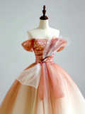 Elegant Glamour Ball Gown Off The Shoulder Pink Tulle Prom Dress Party Dress Long Evening Dresses HZ1214