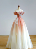 Elegant Glamour Ball Gown Off The Shoulder Pink Tulle Prom Dress Party Dress Long Evening Dresses HZ1214