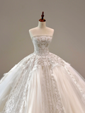 Ethereal Wedding Dress Ball Gown Strapless Tulle Lace White Wedding Dresses Corset Bridal Gowns HZ1214