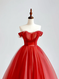 Elegant Glamour Ball Gown Off The Shoulder Red Tulle Prom Dress Party Dress Long Evening Dresses HZ1214