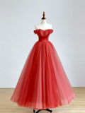 Elegant Glamour Ball Gown Off The Shoulder Red Tulle Prom Dress Party Dress Long Evening Dresses HZ1214