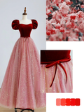 Elegant Glamour Ball Gown Sweetheart Short Sleeves Tulle Pink Prom Dress Party Dress Evening Dresses HZ1214