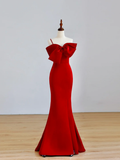 Elegant Glamour Mermaid Strapless Red Satin Long Prom Dress Party Dress Evening Dresses HZ1214