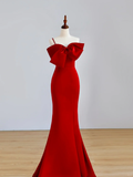 Elegant Glamour Mermaid Strapless Red Satin Long Prom Dress Party Dress Evening Dresses HZ1214