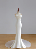 Simple Bridal Gown Mermaid Spaghetti Straps Satin White Wedding Dresses Minimalist Bridal Gowns HZ1214