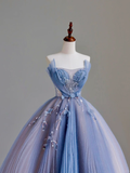 Elegant Glamour Ball Gown Strapless Blue Tulle Long Prom Dresses Party Dress Evening Dress HZ1214