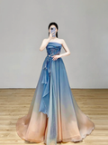 Elegant Glamour Ball Gown Strapless Blue Prom Dress Party Dress Evening Dresses HZ1214