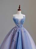 Elegant Glamour Ball Gown Strapless Blue Tulle Long Prom Dresses Party Dress Evening Dress HZ1214
