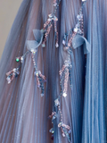 Elegant Glamour Ball Gown Strapless Blue Tulle Long Prom Dresses Party Dress Evening Dress HZ1214