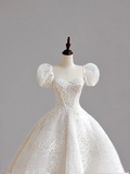 Simple Bridal Gown Ball Gown Short Sleeves Lace White Wedding Dresses Minimalist Bridal Gowns HZ1214