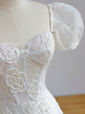 Simple Bridal Gown Ball Gown Short Sleeves Lace White Wedding Dresses Minimalist Bridal Gowns HZ1214