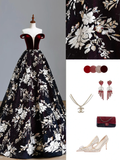 Elegant Glamour Ball Gown Off The Shoulder Burgundy Satin Prom Dress Party Dress Long Evening Dresses HZ1214