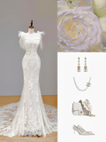 Ethereal Wedding Dress Mermaid Straps Lace White Wedding Dresses Corset Bridal Gowns HZ1214