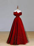 Elegant Glamour Ball Gown Off The Shoulder Red Prom Dress Party Dress Long Evening Dresses HZ1214