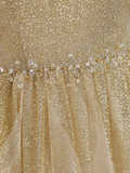 Elegant Glamour Ball Gown Spaghetti Straps Tulle Gold Long Prom Dress Party Dress Evening Dresses HZ1214