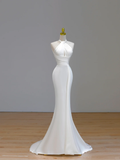 Ethereal Wedding Dress Mermaid Halter Satin White Wedding Dresses Corset Bridal Gowns HZ1214