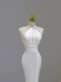 Ethereal Wedding Dress Mermaid Halter Satin White Wedding Dresses Corset Bridal Gowns HZ1214