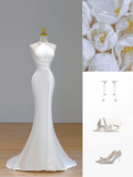Ethereal Wedding Dress Mermaid Halter Satin White Wedding Dresses Corset Bridal Gowns HZ1214