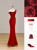Elegant Glamour Mermaid One Shoulder Red Prom Dress Party Dress Long Evening Dresses HZ1214