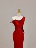 Elegant Glamour Mermaid One Shoulder Red Prom Dress Party Dress Long Evening Dresses HZ1214
