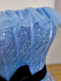 Elegant Glamour Ball Gown Strapless Blue Tulle Prom Dress Party Dress Long Evening Dresses HZ1214