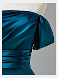 Elegant Glamour Mermaid Strapless Blue Satin Prom Dress Party Dress Long Evening Dresses HZ1214