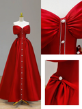 Elegant Ball Gown Strapless Satin Red Long Prom Dress Party Dress Evening Dresses HZ1214